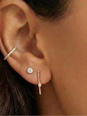 Solid 14k Gold Bar Diamond Stud Earrings Fine Jewelry Stylist Curated